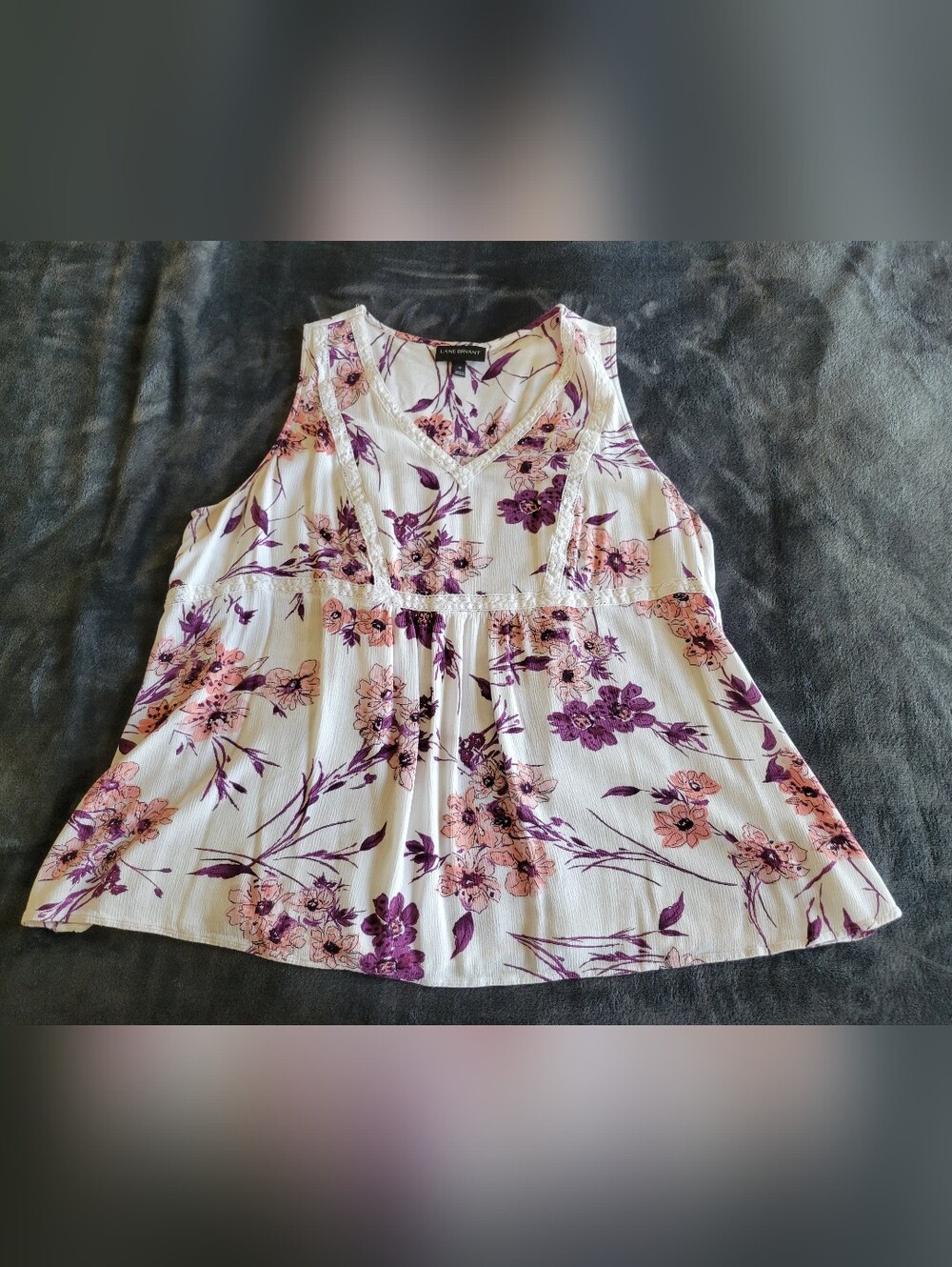 Lane Bryant Floral Tank Top With Lace Detail